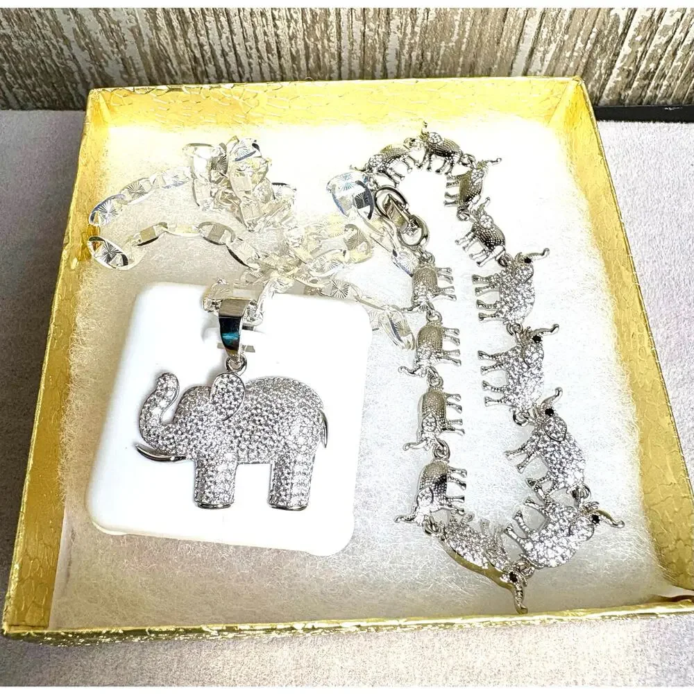 1ct Moissanite Elephant on 19" Chain, 925 Silver & Bonus Bracelet - Picture 6 of 6